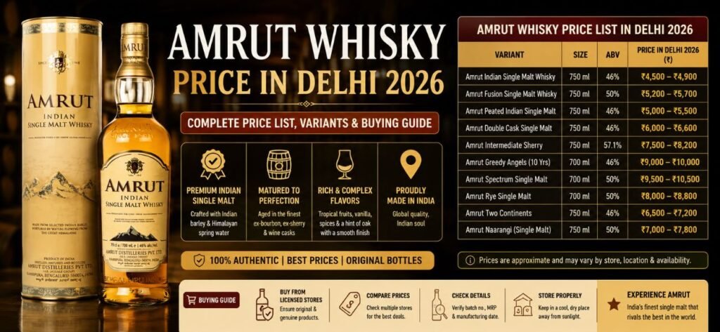 Amrut Whisky Price in Delhi 2026