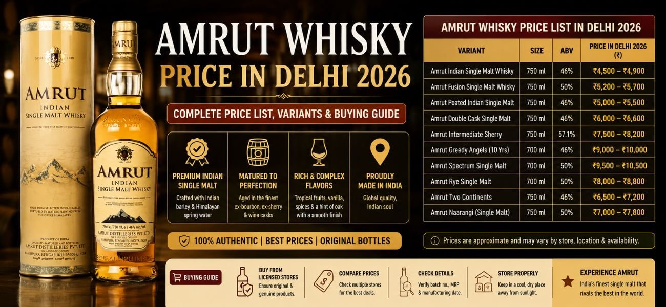 Amrut Whisky Price in Delhi 2026