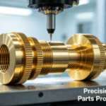 A precision brass machined part is undergoing final accuracy inspection on a Coordinate Measuring Machine (CMM), demonstrating a rigorous quality control process.